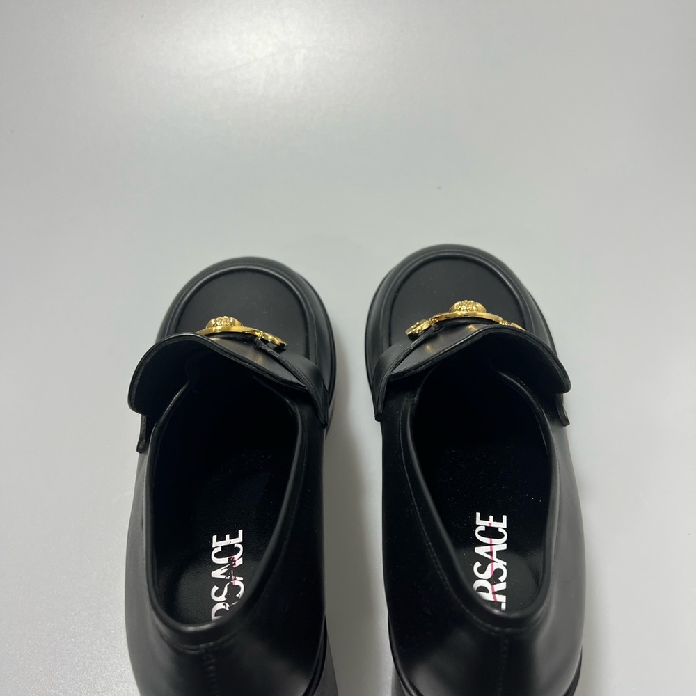 Versace Medusa-Head Leather Loafers Heels Black Women’s EU 37.5/US 7.5 - Picture 5 of 8